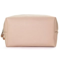 Beauty case rettangolare in pelle Saffiano rosa con doppie cerniere dorate ed elegante - Piccolo / Rosa carne