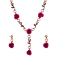 Vintage French style set featuring deep pink rose necklace and matching drop earrings - Red Rose Necklace Earrings Set (WG-0404) / Bright Red (WG-0404)