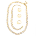 Dreifarbig gewebtes Edelstahl-Schmuckset mit Kette, Armband, Ohrringen und Ring - Dreifarbiges 4-teiliges Set