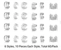 60pcs silver dreadlock cuff set featuring six styles of hollow and polished metal ring designs - 60 Pieces Set / Silver