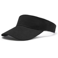 Side view of black solid color sun visor hat with textured twill fabric detail - Black