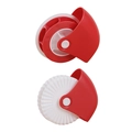 Manual pastry roller with red handle and interchangeable white wavy and grid blades - Twisted & Wave 2-Piece Set