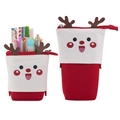 Red and white Christmas reindeer retractable canvas pencil case used as a pen holder - Red Christmas