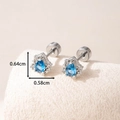 Blue teardrop zircon stud earrings in silver titanium steel with screw back detail - Silver - Single Piece (A328)