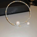 Elegant beaded necklace with white pearls, iridescent crystals and gold accents - 15# White Pearl Crystal Choker