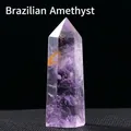 Polished Brazilian amethyst crystal hexagonal pillar with natural inclusions and ice cracks - Brazilian Amethyst / Single Point 6-7cm