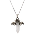 Macro detail of gothic bat wing pendant with hexagonal white opal crystal on silver chain - White Turquoise Stainless Steel Chain