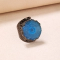 Vintage style adjustable wide ring with a round blue crystal sun flower design - Adjustable Open / Blue