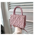 Pink denim tote bag with quilted embroidery and fringe detail for crossbody wear - Pink