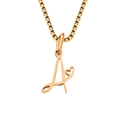 Rose gold alphabet necklace featuring letter A pendant with a small heart element - Letter A Style / Gold