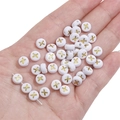 White acrylic 4x7mm flat round letter beads with golden cross design for DIY crafts - Letter X