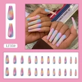 Rainbow gradient long coffin press-on nails with shiny finish set of 24 pieces - LF359 Glossy Rainbow Gradient