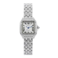 Damen-Quarzuhr quadratisch in Silber mit Diamantlünette und römischem Zifferblatt - Zirkonia Eingelegt / Silber