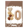 Caramel number 0 balloon set with cream hearts and round foil balloons for birthday party - FG60 Morandi Series Number 0 + Heart