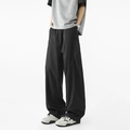 Pantalón negro de pierna ancha para hombre con corte holgado y tejido de caída fluida - S / Azul oscuro