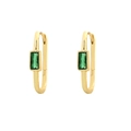 Luxurious S925 silver gold-plated hoop earrings with rectangular emerald green gemstones - Gold (Style G)