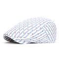Berretto bianco a strisce blu con stampa a cuore rosso in stile newsboy vintage - Blu Bianco a Righe Cuore Rosso