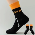 Halloween-Socken mit Skelett-Print in Schwarz und Orange mit bone-Muster für Paare - Einheitsgröße 37-46 / Nr.01 Schwarzes Skelett