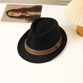 Cappello jazz classico in paglia nera con nastro a righe per sole e stile chic - L(58-60cm) / Nero