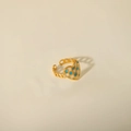Detail of gold chain-style open ring featuring a blue and white checkered heart charm - Blue and White Checkerboard Style (W319 Blue & White)