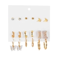 8-piece set of gold-toned alloy earrings with pearls, rhinestones, and butterflies - 8 Pairs Set / Gold White