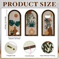 Three-piece set of boho arched wooden wall plaques featuring botanical leaf designs - Monstera Vase Style (Y24Y51224_Q)
