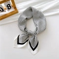Classic black and white grid pattern silk square scarf with elegant black borders - Small Grid White