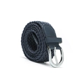 Navy blue braided wax rope belt with silver buckle and leather loop for women - Navy Blue