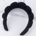 Puffy black cloud sponge headband with soft plush texture for hair styling and washing - Black