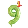 Green 40-inch number 9 foil balloon with small dinosaur for kids birthday party - 40 Inch Fruit Green Number 9 + New YC T-Rex