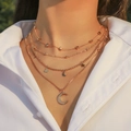 Gold multi-layer necklace featuring star, moon, and bead pendants for women - Gold Star Moon