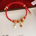 Bracelet ajustable en corde tressée rouge avec breloques Mahjong dorées porte-bonheur - Style de Combinaison Mahjong Fortune (5684120033495)