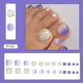 Blauw-paarse gradiënt opdruk teennagels met gele bloempatronen en 24-delige set - F114 Koele kleine bloem (Lijmtype)