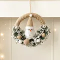 Couronne de Noël bonhomme de neige avec pin artificiel et lin sur cercle rustique - AGHH26-3 Bonhomme de neige en toile de jute