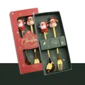 Golden Christmas spoon and fork set with Santa and reindeer handles in a gift box - 2PCS Gold Set (Santa Spoon + Reindeer Fork)