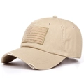 Detailed view of a khaki distressed baseball cap with tonal American flag patch - Off White
