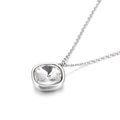 Silver chain necklace with a 15mm square cut clear crystal pendant in bezel setting - White