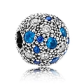 Silver bead charm with sparkling blue and white stones for charm bracelet or necklace - 052-Stopper (Silver Blue Stone Textured Sphere)