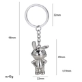 Polished silver metal astronaut rabbit keychain with detailed product dimensions - Space Rabbit Silver