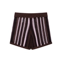 Damen Strick-Polo-Set mit gestreiften braunen und lavendelfarbenen Häkelmustern - S / Shorts