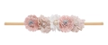 Elastic baby headband with pink and white handmade flowers featuring pearl and rhinestone - Style 10