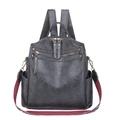 Sac à dos vintage en similicuir noir avec sangle rayée et détails en bronze - Gris