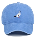 Blue washed denim baseball cap with dove embroidery design in center view - Blue