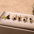 Golden stainless steel nose studs with black zircon in butterfly, snake and heart designs - Gold Safety Pin Butterfly (1#)