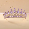 Elegant gold baroque bridal crown with teardrop purple gems and crystals for weddings - KC Gold With Light Purple