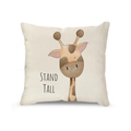 Linen decorative pillow cover with a cute cartoon giraffe and Stand Tall typography - Giraffe