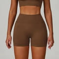 Nahtloses geripptes Yoga-Set mit High-Waist-Shorts und Sport-BH in Schokobraun - S / Dunkelbraun