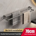 Double gun grey towel rack in space aluminum, 70cm length with drill-free wall mount - Gunmetal Grey Double Rod 70CM