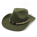 Classic olive green felt cowboy hat with leather band and bronze bull head ornament - M (56-58cm) / Army Green