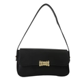 Sac à bandoulière minimaliste en cuir noir avec boucle en métal doré mat nœud - Noir